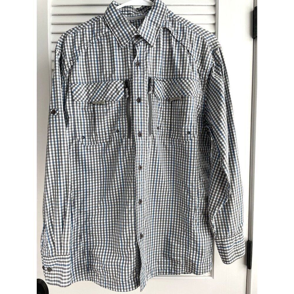 Cabela's Guidewear Men's Button-Up Shirt Blue/Gray/White Check Pockets Sz SP